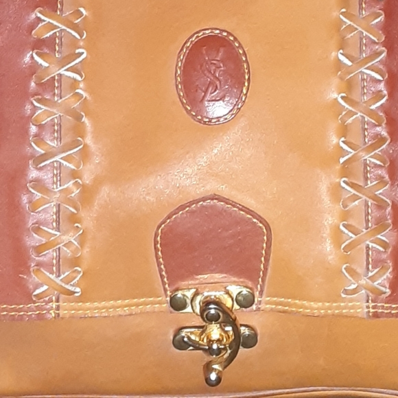 YVES Saint Laurent | Braided Detail Handle and Strap Messenger Bag - Tan/Whiskey - Picture 8 of 12